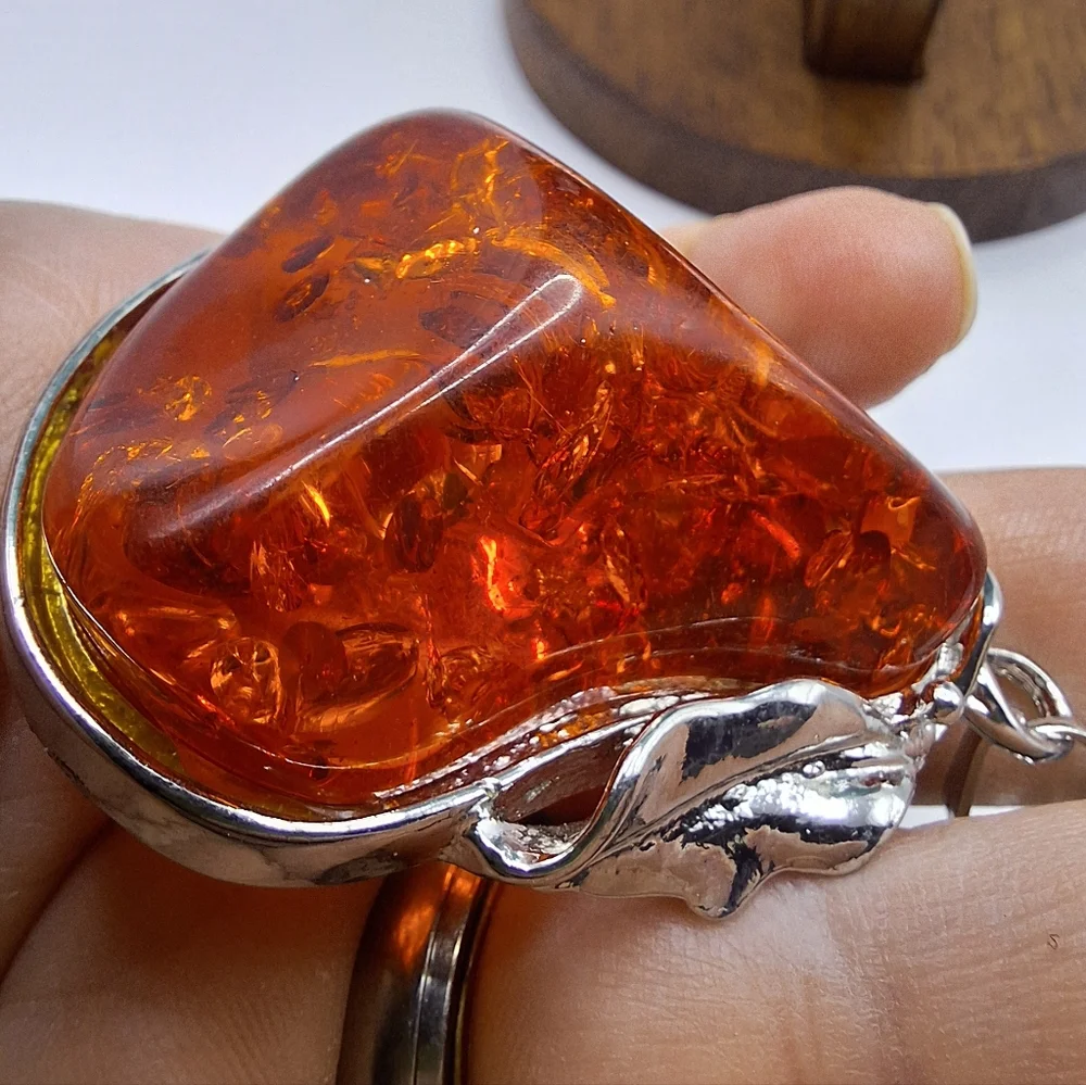 Amber-Style Pendant | Baltic Amber Look | Silver Plated | Handmade in India - Picture 7 of 8